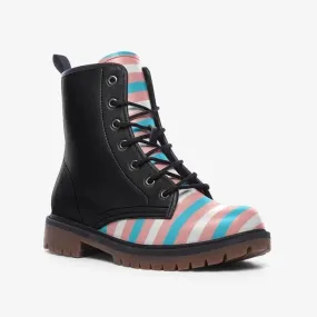 Blue Pink White Pride Candy Striped Black Vegan Leather 'DM Style Boots