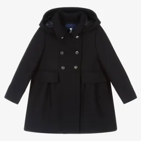 Girls Blue Hooded Wool Coat