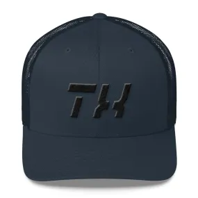 Texas - Mesh Back Trucker Cap - Black Embroidery - TX - Many Hat Color Options Available